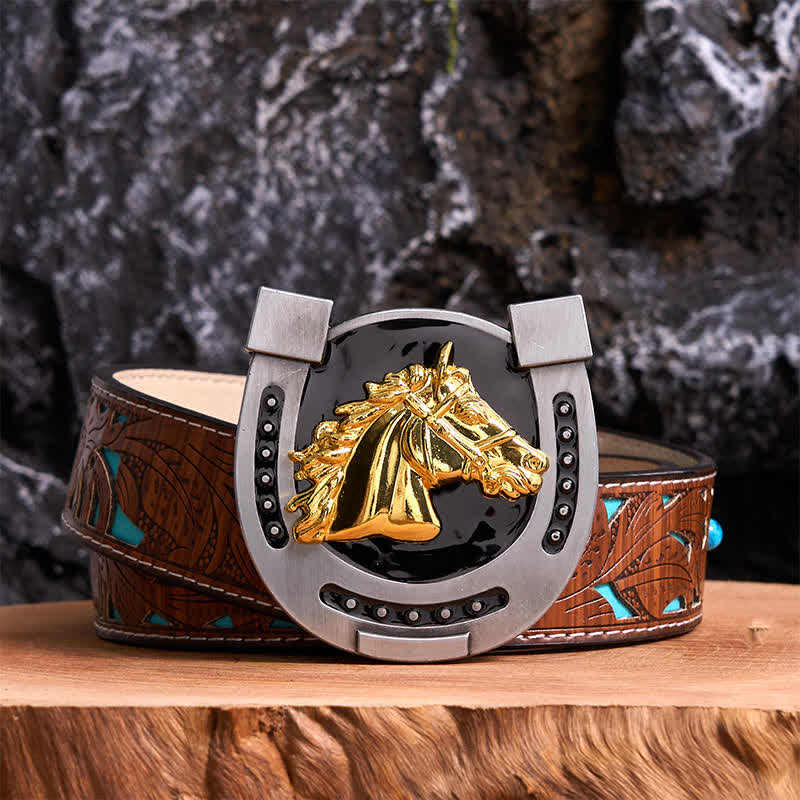 DIY Ledergürtel mit Hufeisenschnalle in Gold und Schwarz