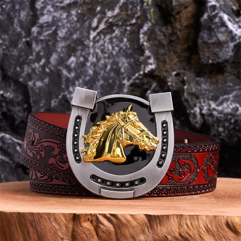 DIY Ledergürtel mit Hufeisenschnalle in Gold und Schwarz