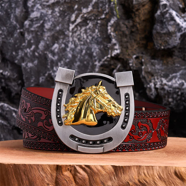 DIY Ledergürtel mit Hufeisenschnalle in Gold und Schwarz