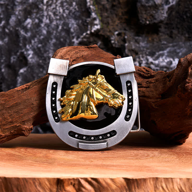 DIY Ledergürtel mit Hufeisenschnalle in Gold und Schwarz