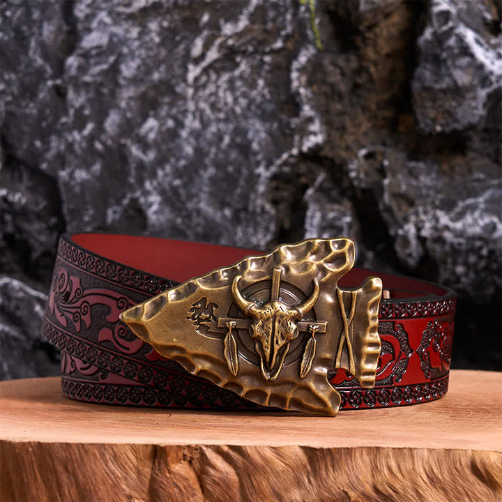 Bronzener Dreieck-DIY-Ledergürtel in Pfeilspitzenform mit Bullenschnalle