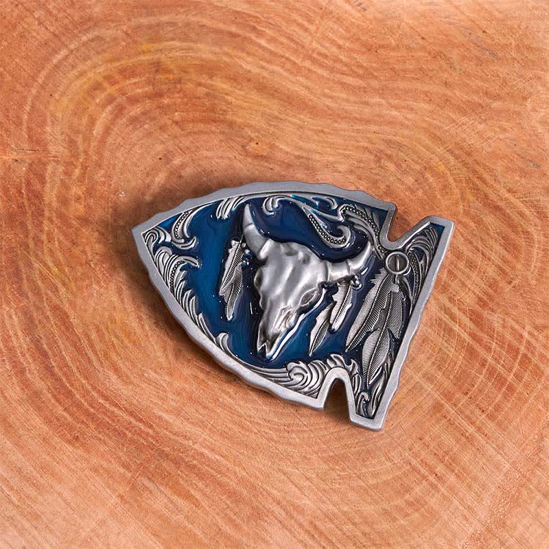 Marineblauer DIY-Ledergürtel mit Pfeilspitzen-Bullenschnalle aus Emaille