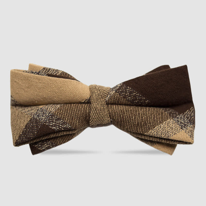 Herrenfliege aus Baumwolle im britischen Stil, kariert und gestreift, Kaffee