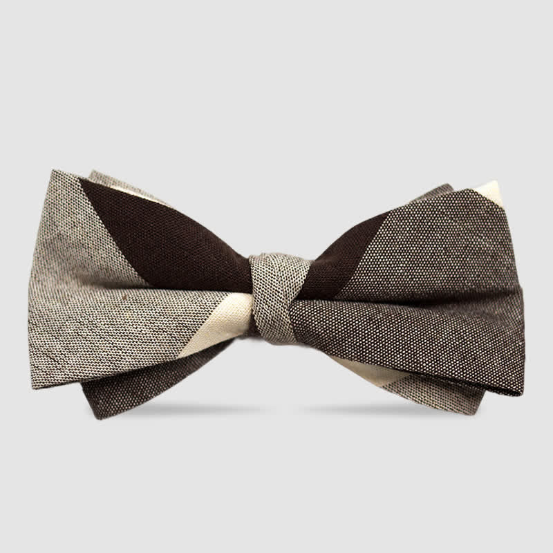 Herrenfliege aus Baumwolle im britischen Stil, kariert und gestreift, Kaffee