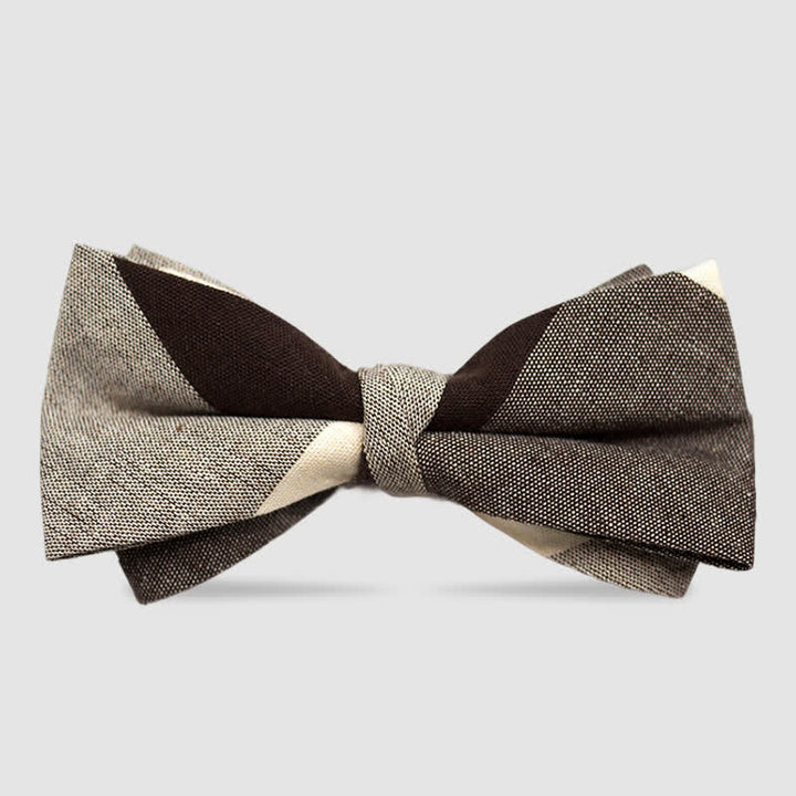 Herrenfliege aus Baumwolle im britischen Stil, kariert und gestreift, Kaffee