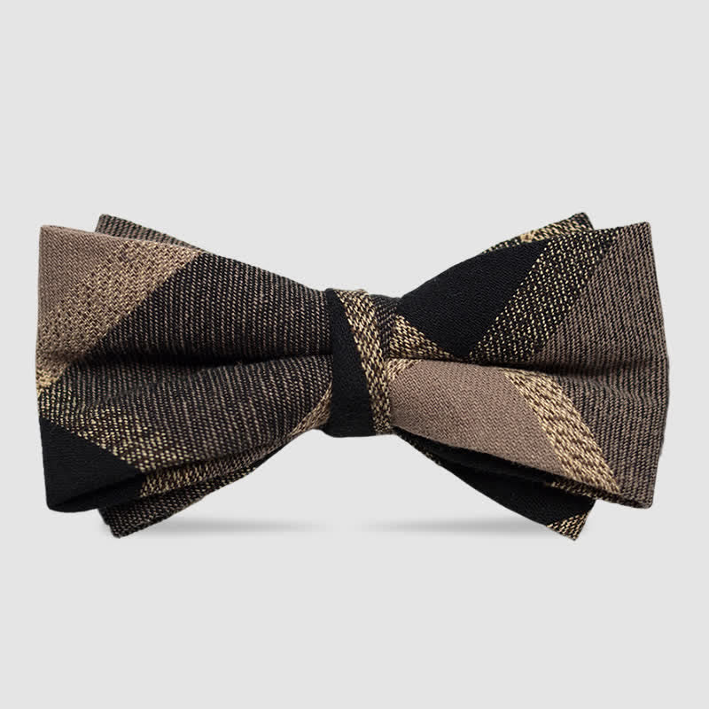 Herrenfliege aus Baumwolle im britischen Stil, kariert und gestreift, Kaffee