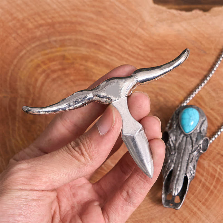 Longhorn Skull Türkis EDC Tool Multifunktions-Anhänger Gürtelschnalle