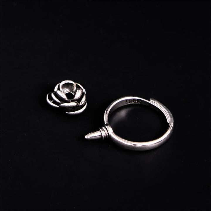 Abnehmbarer, verstellbarer Selbstverteidigungsring mit gedrehter Rose - Silber - image 1