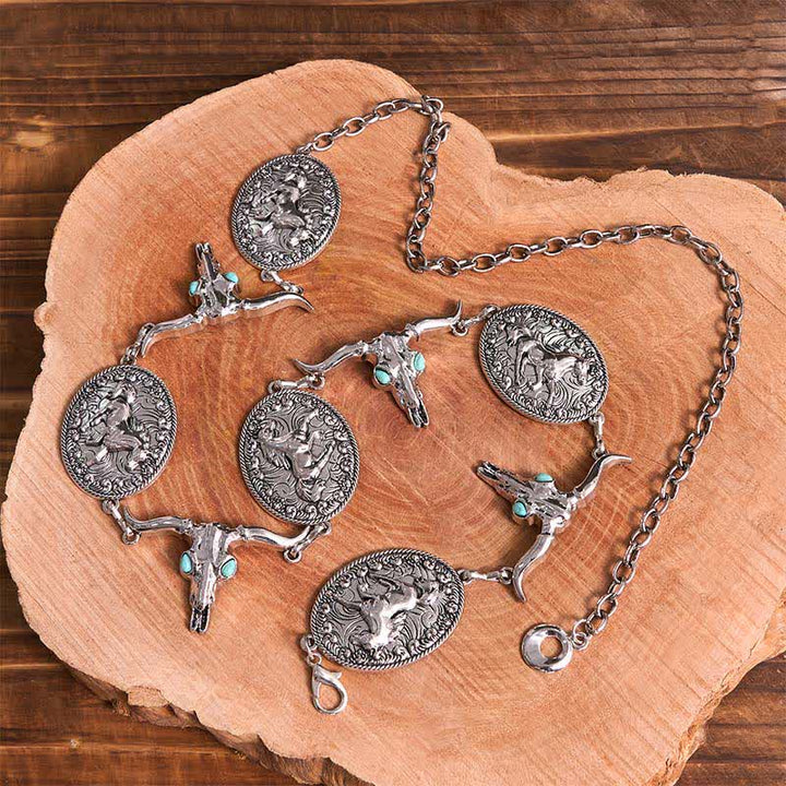 Damen Western Concho Gürtel Taillenkette mit Stierkopf-Imitat in Türkis