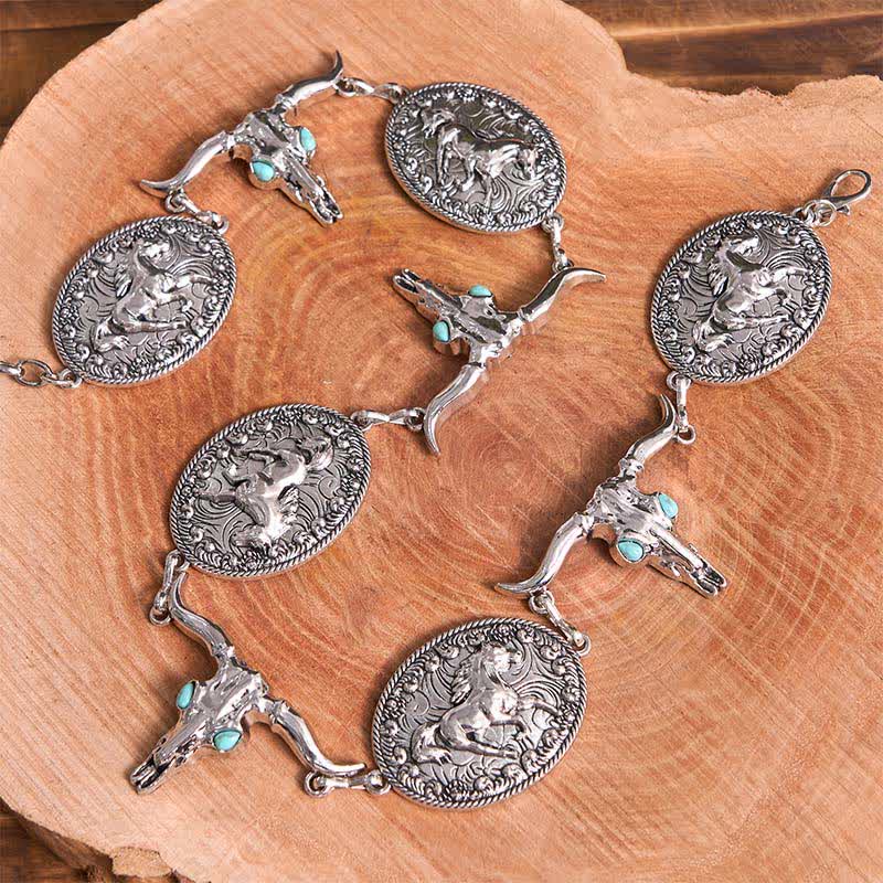 Damen Western Concho Gürtel Taillenkette mit Stierkopf-Imitat in Türkis