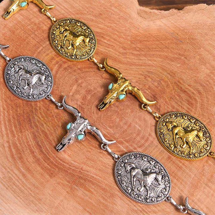 Damen Western Concho Gürtel Taillenkette mit Stierkopf-Imitat in Türkis