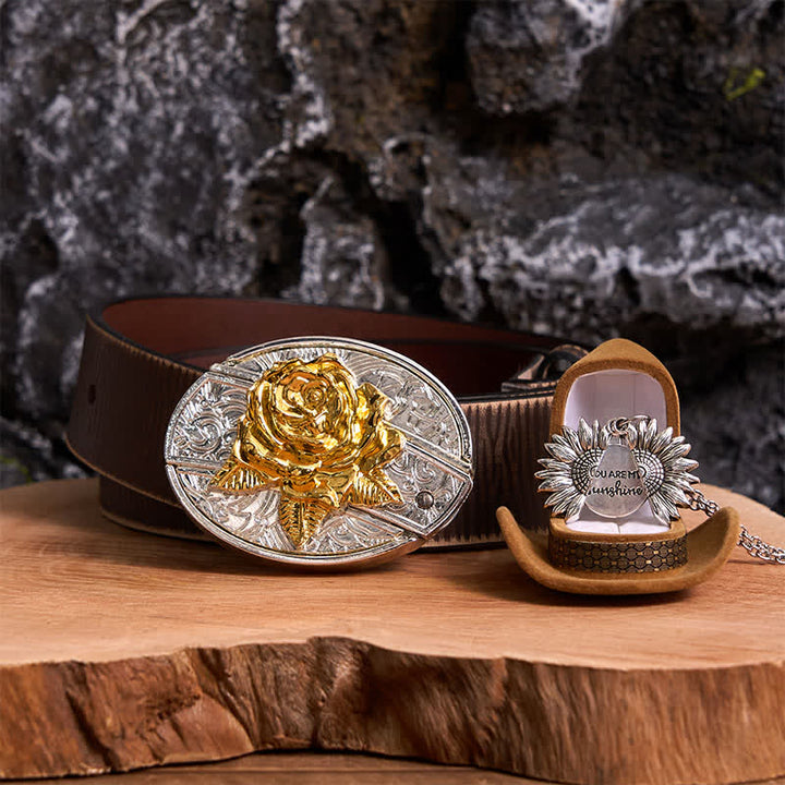 Gold & Silber DIY Rose verstecktes Messer Gürtelschnalle Sonnenblumen Halskette Bundle Set