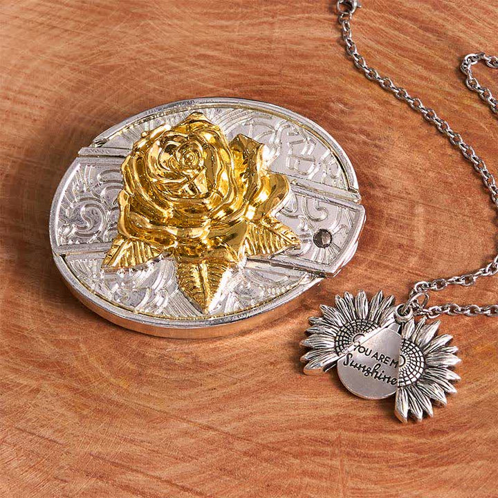 Gold & Silber DIY Rose verstecktes Messer Gürtelschnalle Sonnenblumen Halskette Bundle Set