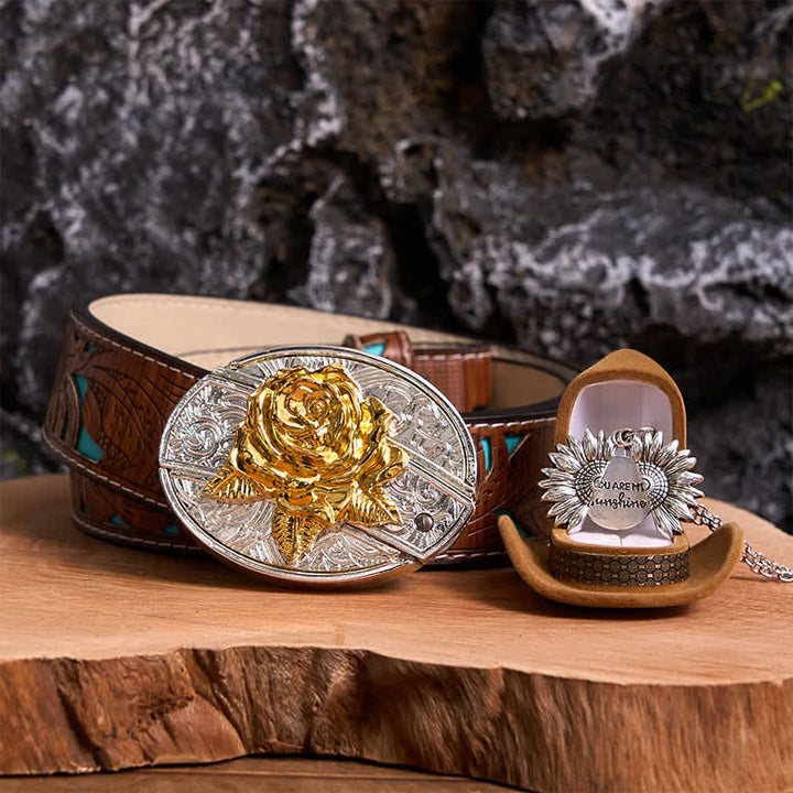 Gold & Silber DIY Rose verstecktes Messer Gürtelschnalle Sonnenblumen Halskette Bundle Set