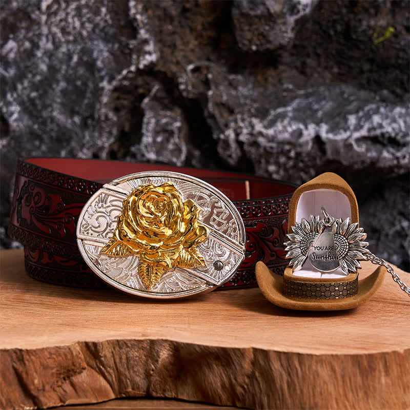 Gold & Silber DIY Rose verstecktes Messer Gürtelschnalle Sonnenblumen Halskette Bundle Set