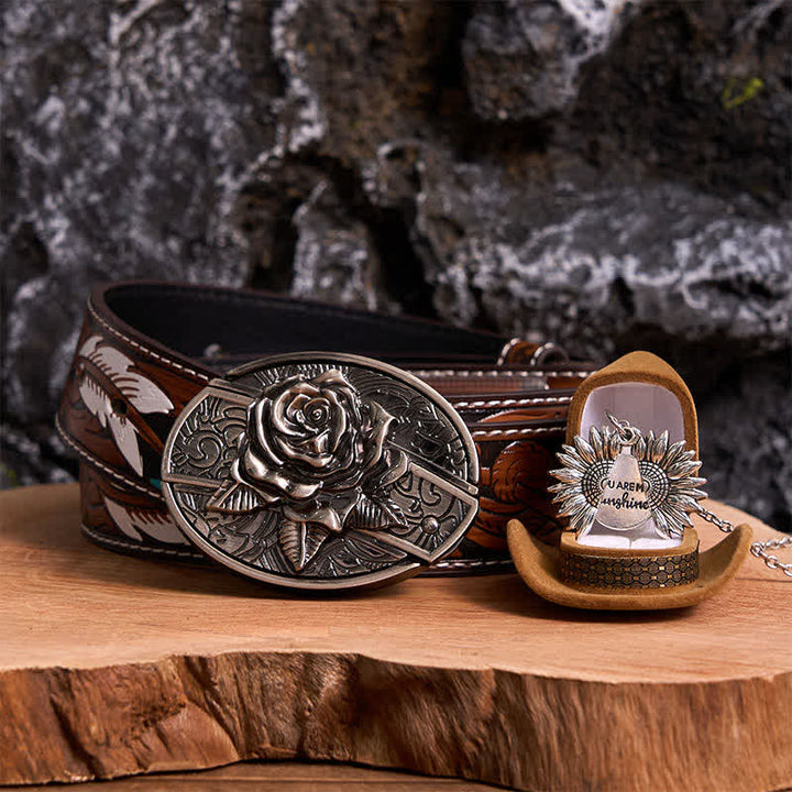Silber DIY Rose verstecktes Messer Gürtelschnalle Sonnenblumen Halskette Bundle Set