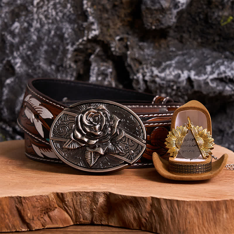 Silber DIY Rose verstecktes Messer Gürtelschnalle Sonnenblumen Halskette Bundle Set