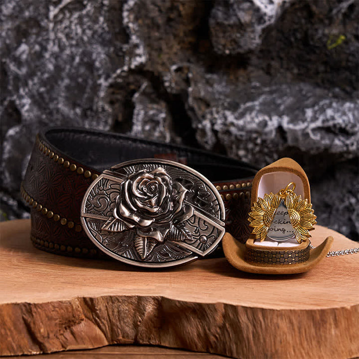 Silber DIY Rose verstecktes Messer Gürtelschnalle Sonnenblumen Halskette Bundle Set