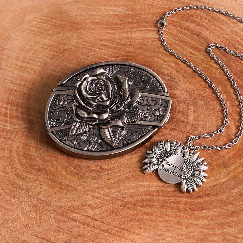 Silber DIY Rose verstecktes Messer Gürtelschnalle Sonnenblumen Halskette Bundle Set