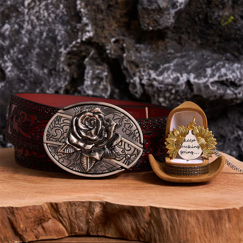 Silber DIY Rose verstecktes Messer Gürtelschnalle Sonnenblumen Halskette Bundle Set