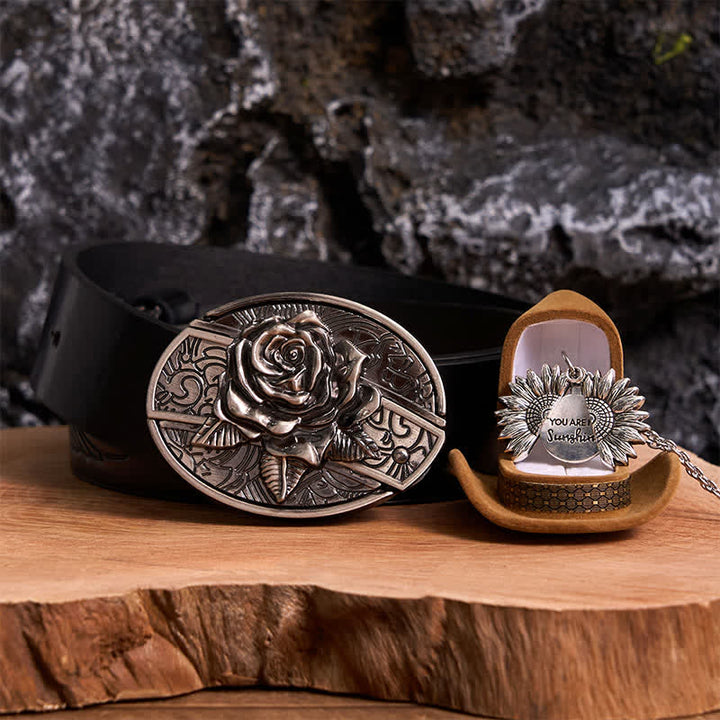 Silber DIY Rose verstecktes Messer Gürtelschnalle Sonnenblumen Halskette Bundle Set