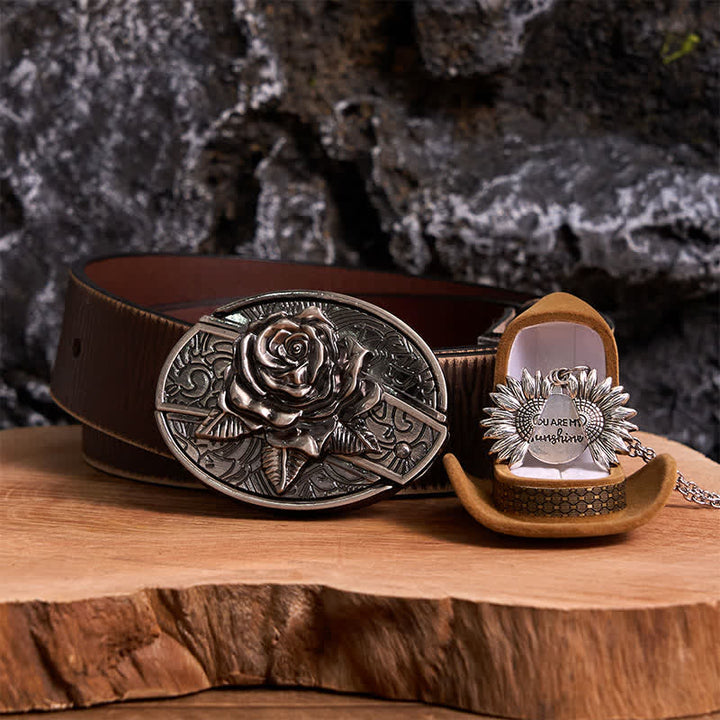 Silber DIY Rose verstecktes Messer Gürtelschnalle Sonnenblumen Halskette Bundle Set