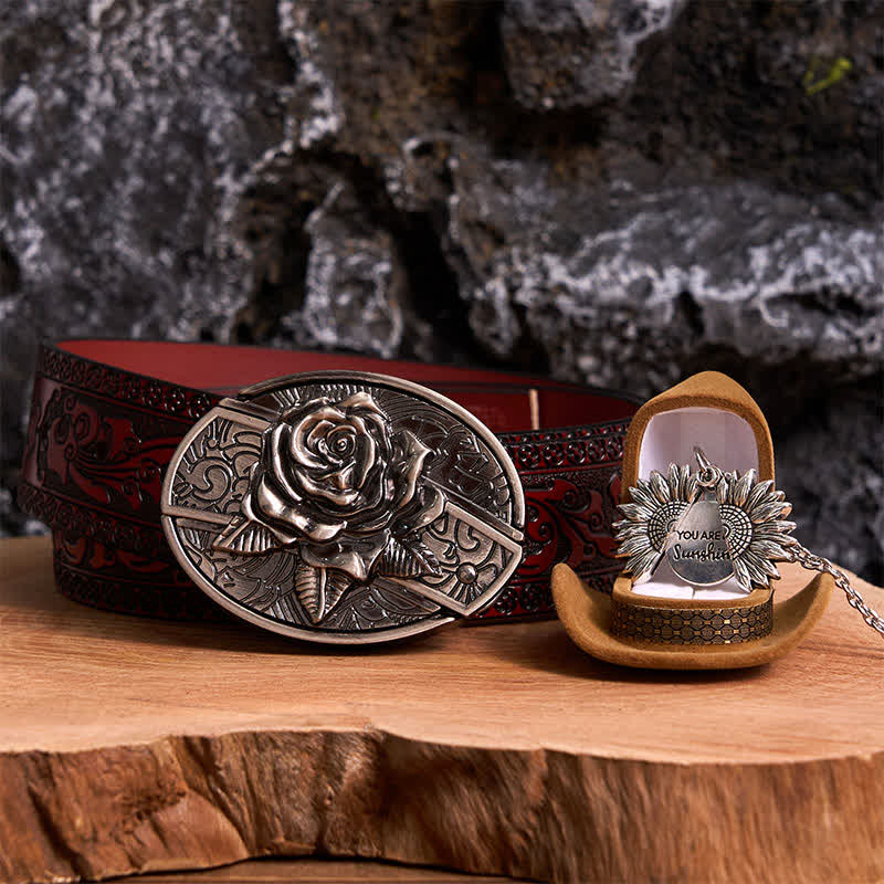 Silber DIY Rose verstecktes Messer Gürtelschnalle Sonnenblumen Halskette Bundle Set