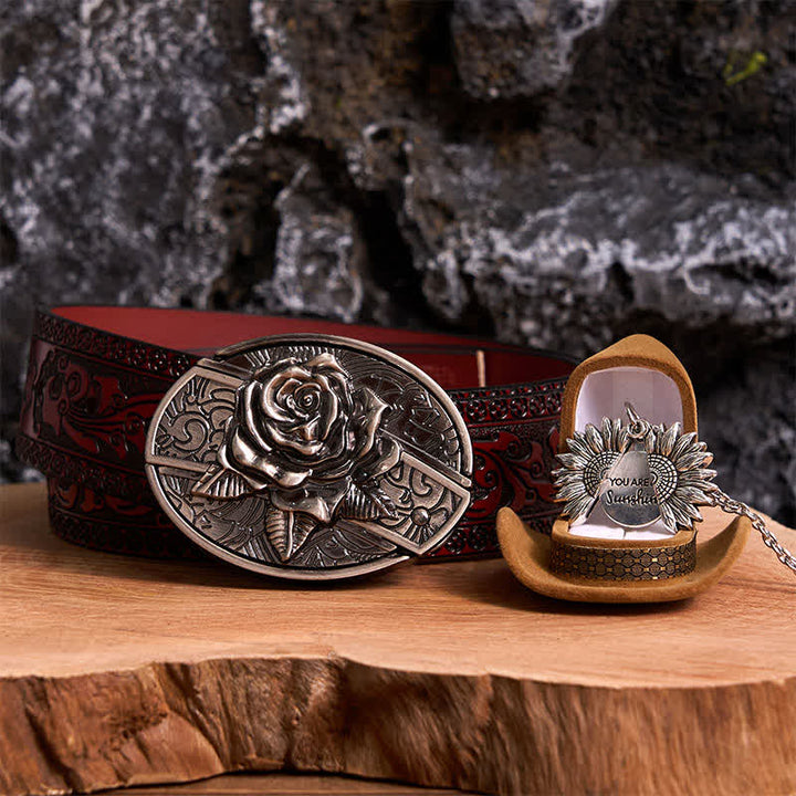 Silber DIY Rose verstecktes Messer Gürtelschnalle Sonnenblumen Halskette Bundle Set