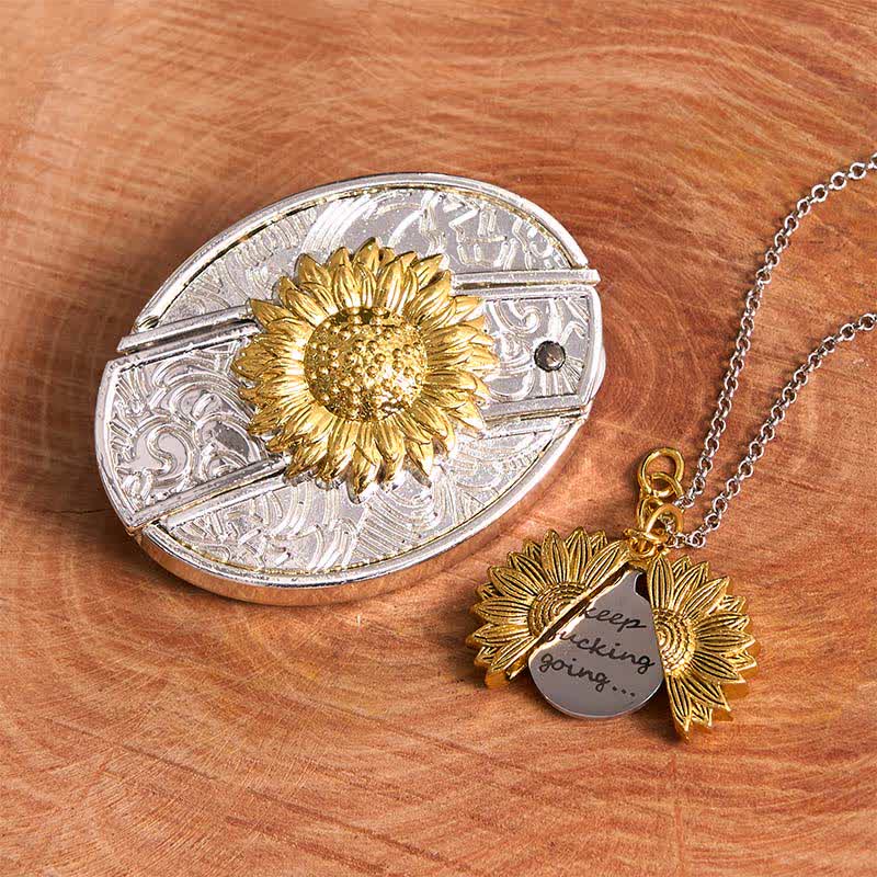 Gold & Silber DIY Sonnenblumen Thema verstecktes Messer Gürtelschnalle Halskette Bundle Set