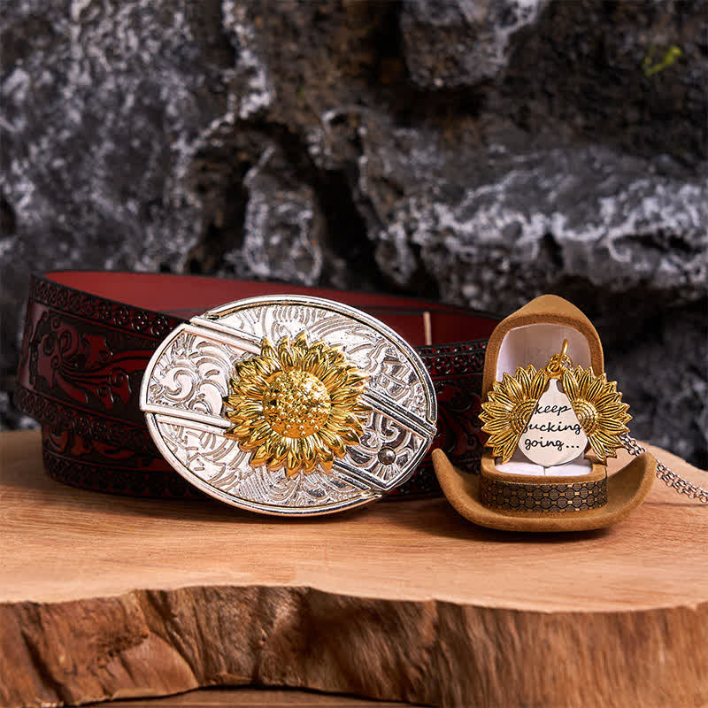 Gold & Silber DIY Sonnenblumen Thema verstecktes Messer Gürtelschnalle Halskette Bundle Set