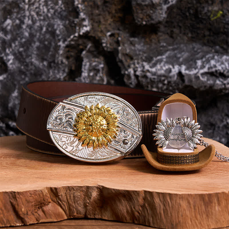 Gold & Silber DIY Sonnenblumen Thema verstecktes Messer Gürtelschnalle Halskette Bundle Set