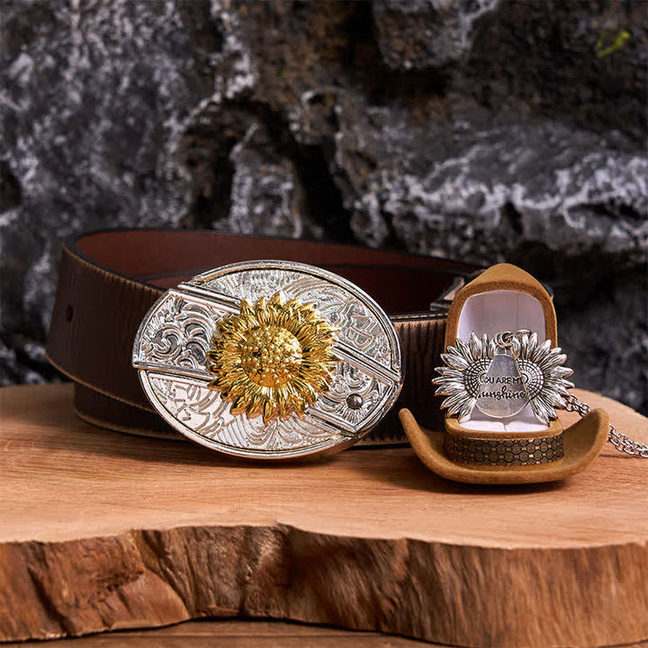 Gold & Silber DIY Sonnenblumen Thema verstecktes Messer Gürtelschnalle Halskette Bundle Set