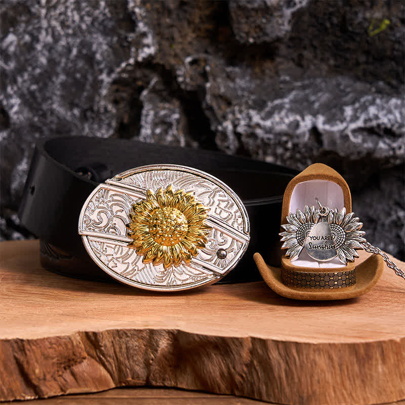 Gold & Silber DIY Sonnenblumen Thema verstecktes Messer Gürtelschnalle Halskette Bundle Set