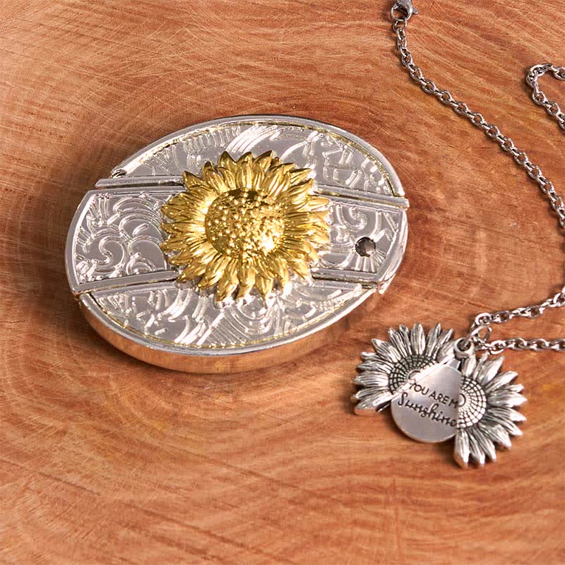 Gold & Silber DIY Sonnenblumen Thema verstecktes Messer Gürtelschnalle Halskette Bundle Set