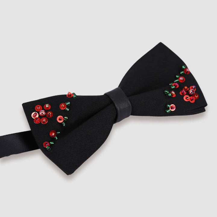 Schwarze Fliege mit Blumen-Perlenstickerei