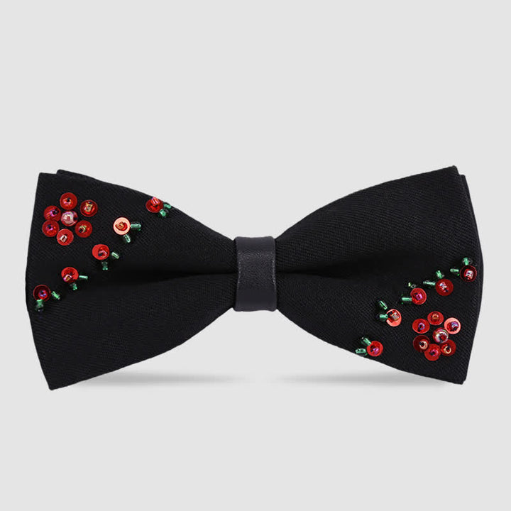 Schwarze Fliege mit Blumen-Perlenstickerei