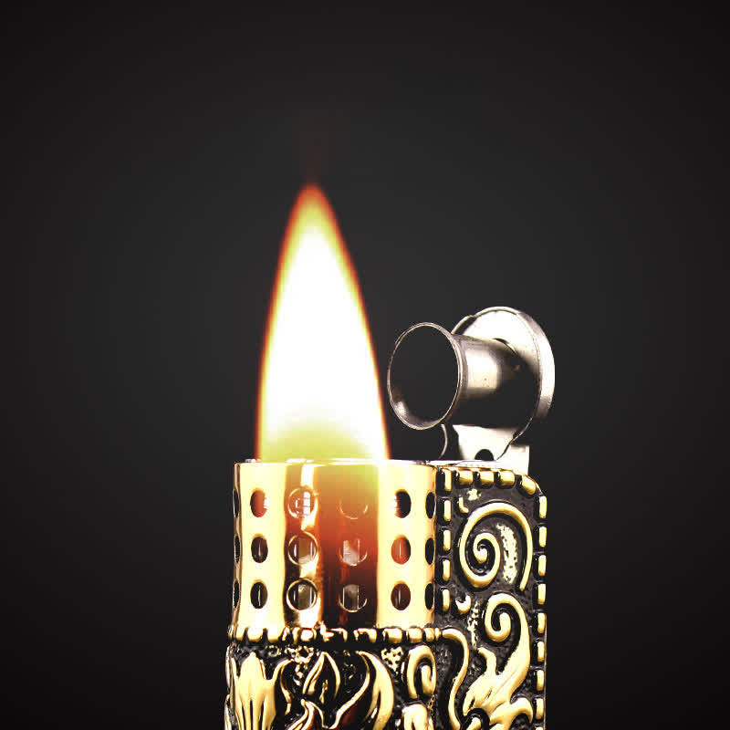 Nachfüllbares Kerosinfeuerzeug mit geprägtem Drachen und abnehmbarer Schale