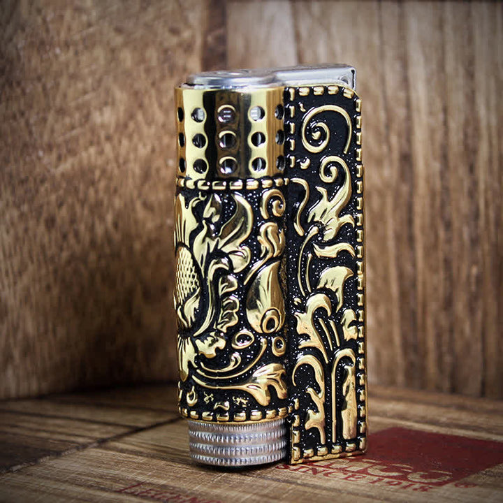 Nachfüllbares Kerosinfeuerzeug mit geprägtem Drachen und abnehmbarer Schale