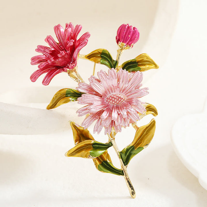 Emaille-Brosche mit Gänseblümchen-Blumenstrauß für Damen