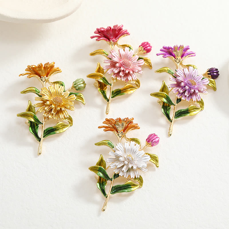 Emaille-Brosche mit Gänseblümchen-Blumenstrauß für Damen