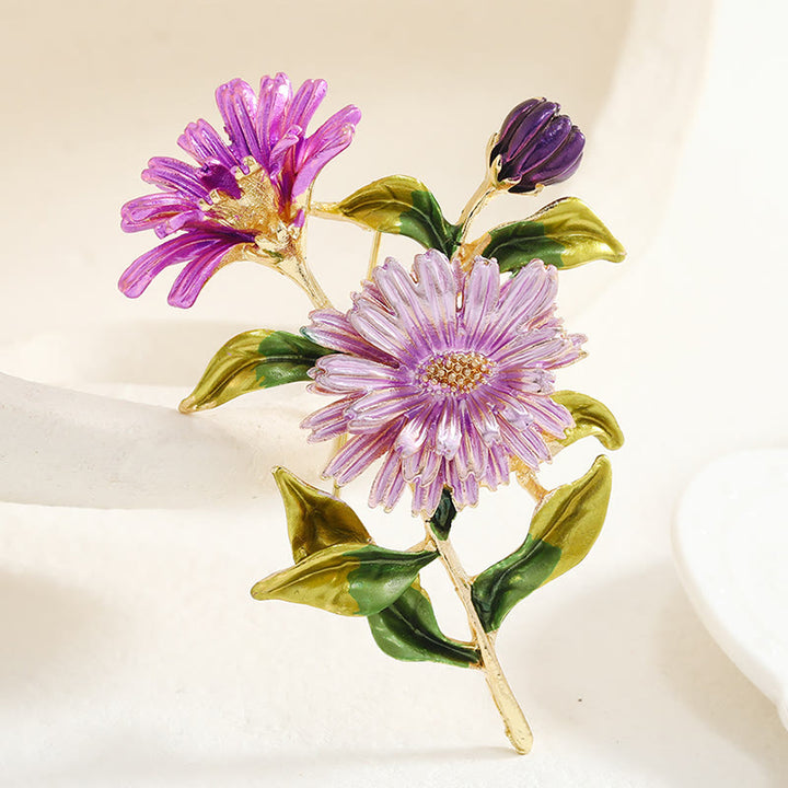 Emaille-Brosche mit Gänseblümchen-Blumenstrauß für Damen