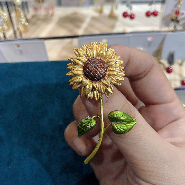 Emaille-Brosche mit Sonnenblumenmotiv für Damen