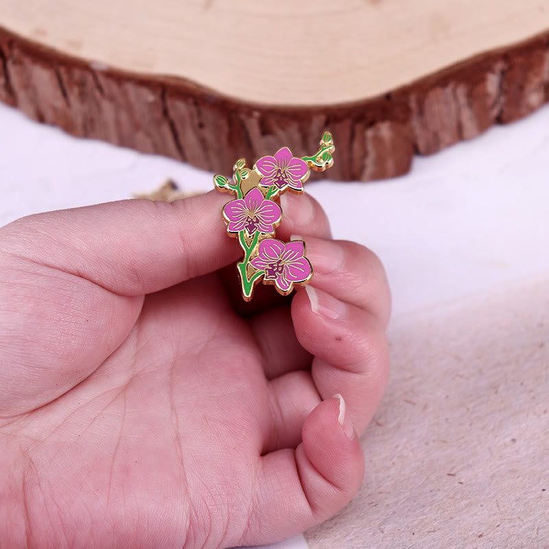 Elegante Orchideen-Anstecknadel aus Emaille für Damen