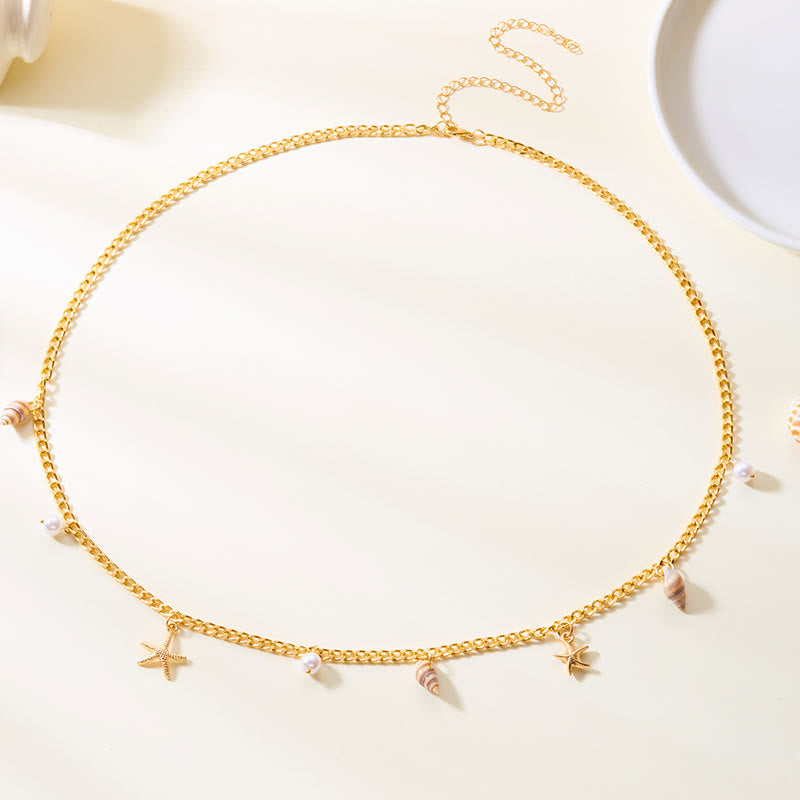 Damen Bohemian Sommer Seestern Muschel Muschel Kunstperlen Taillenkette