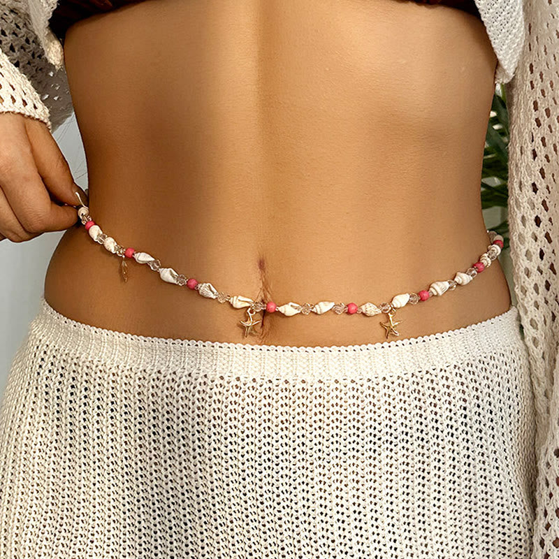 Damen Bohemian Beach Seestern Muschel Taillenkette