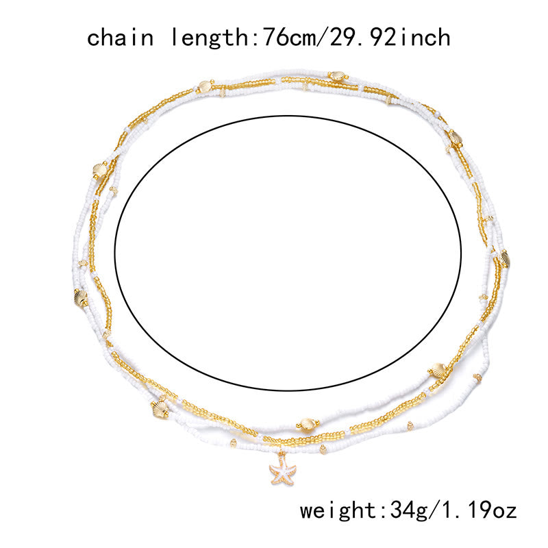 Damen Boho Strand Mehrschichtige Seestern Muschel Perlen Taillenkette
