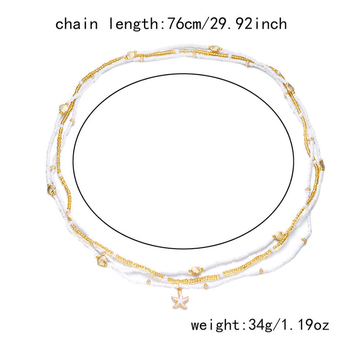 Damen Boho Strand Mehrschichtige Seestern Muschel Perlen Taillenkette