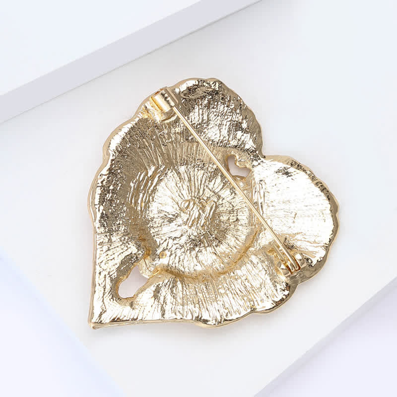 Luxuriöse Emaille-Brosche mit Mohnblumenmotiv und goldenem Herz