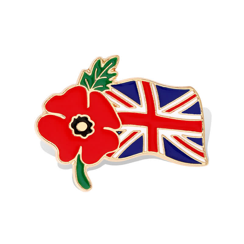 Emaille-Brosche mit Mohnblume und britischer Flagge zum Gedenktag