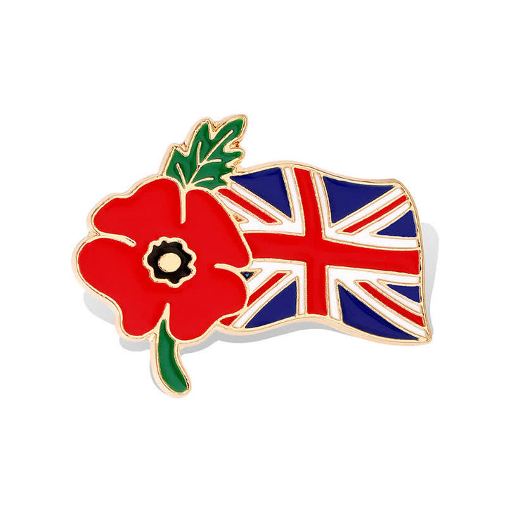 Emaille-Brosche mit Mohnblume und britischer Flagge zum Gedenktag